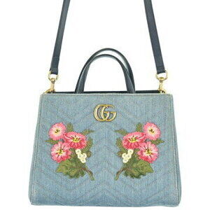 Gucci Flower Tote Bag Blue Denim